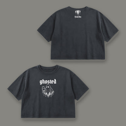 Ghosted Cropped Baby Tee in black, front and back view