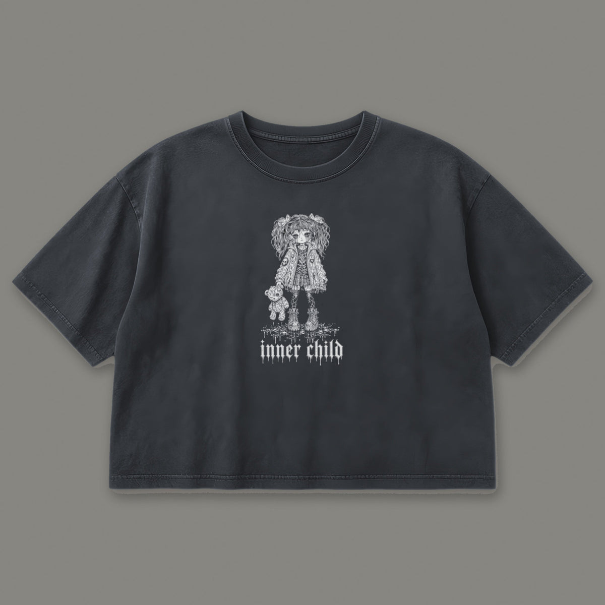 Inner Child Cropped Baby Tee in black, front view