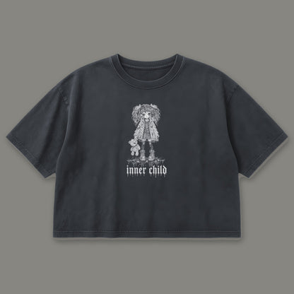 Inner Child Cropped Baby Tee in black, front view