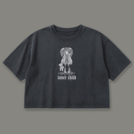 Inner Child Cropped Baby Tee in black, front view