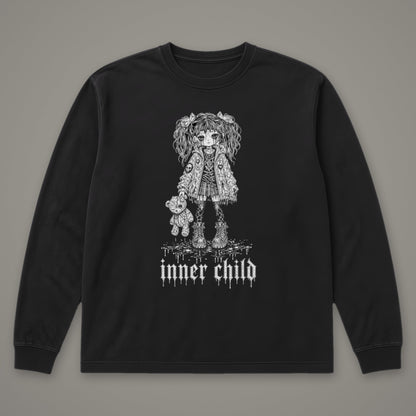 Inner Child Long Sleeve Tee in black, front view