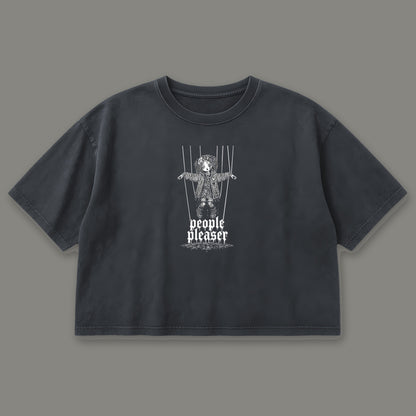 People Pleaser Cropped Baby Tee in black, front view