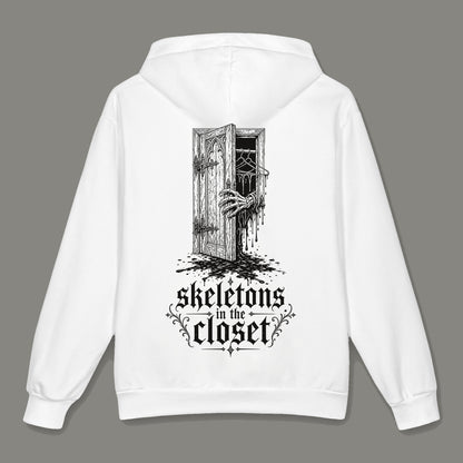 Skeletons in the Closet Oversized Cotton Hoodie by Trauma Dump, oversized grunge hoodie with skeleton hand print, mockup view 3