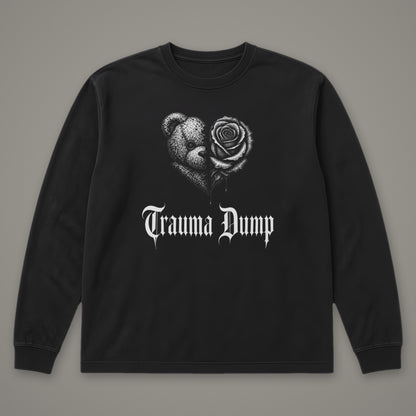Trauma Dump Long Sleeve Tee in black, front view