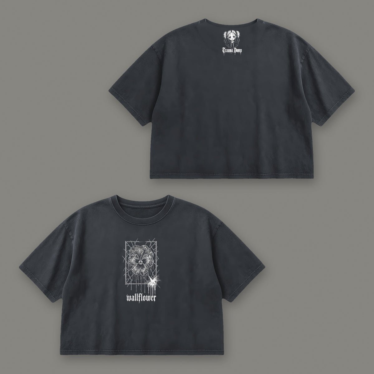 Wallflower Cropped Baby Tee in black, front and back view