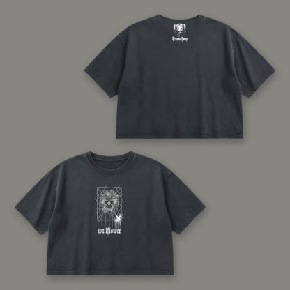 Wallflower Cropped Baby Tee in black, front and back view