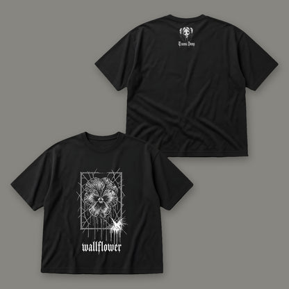 Wallflower Men's Oversized Tee by Trauma Dump, front and back view of black goth tee