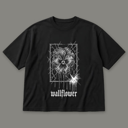Wallflower Men's Oversized Tee in black by Trauma Dump, pressed flower tattoo-style gothic graphic